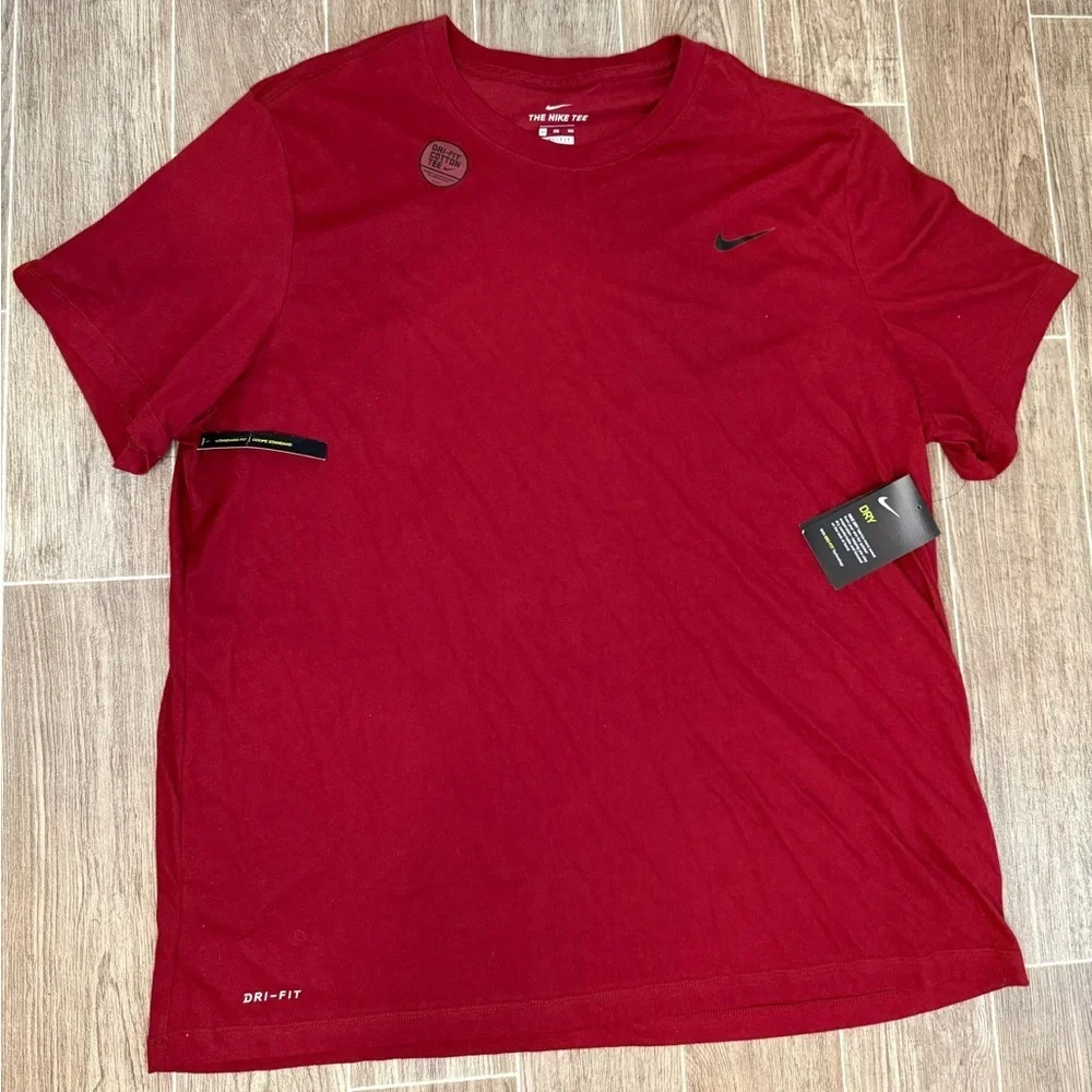 Nike Men’s Red Short Sleeve Performance Tee with Black Swoosh
